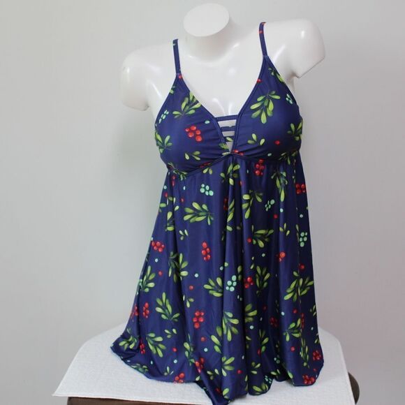 Summer Mae Bikini Beach lifestyle swim dress w boy shorts large navy floral - Picture 7 of 12